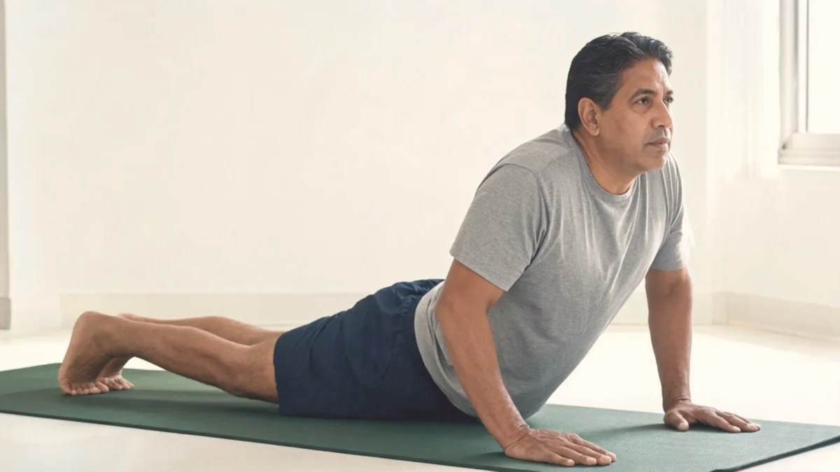 Gentle press-up extension lying face down with hips on the mat