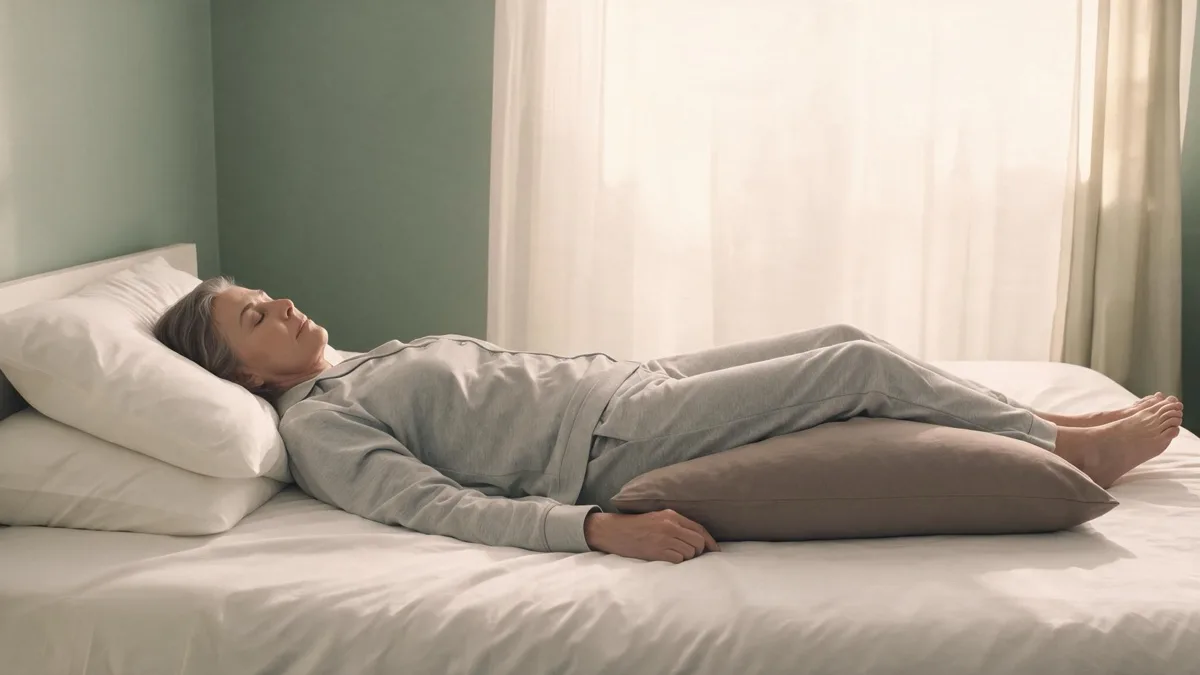 Back sleeping with a pillow under the knees to ease sciatica