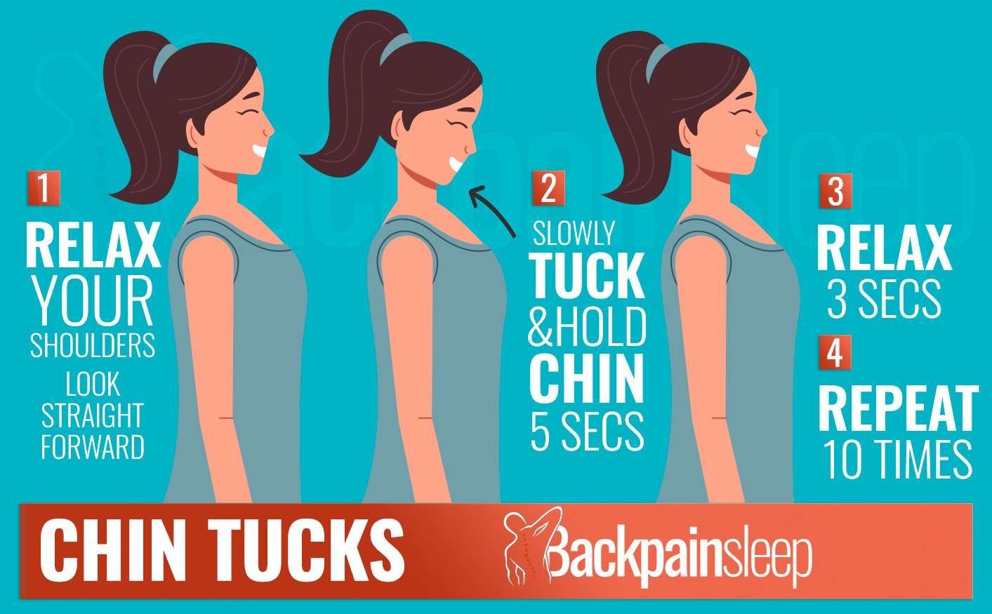 Illustration of chin tuck exercise to relieve occipital neuralgia