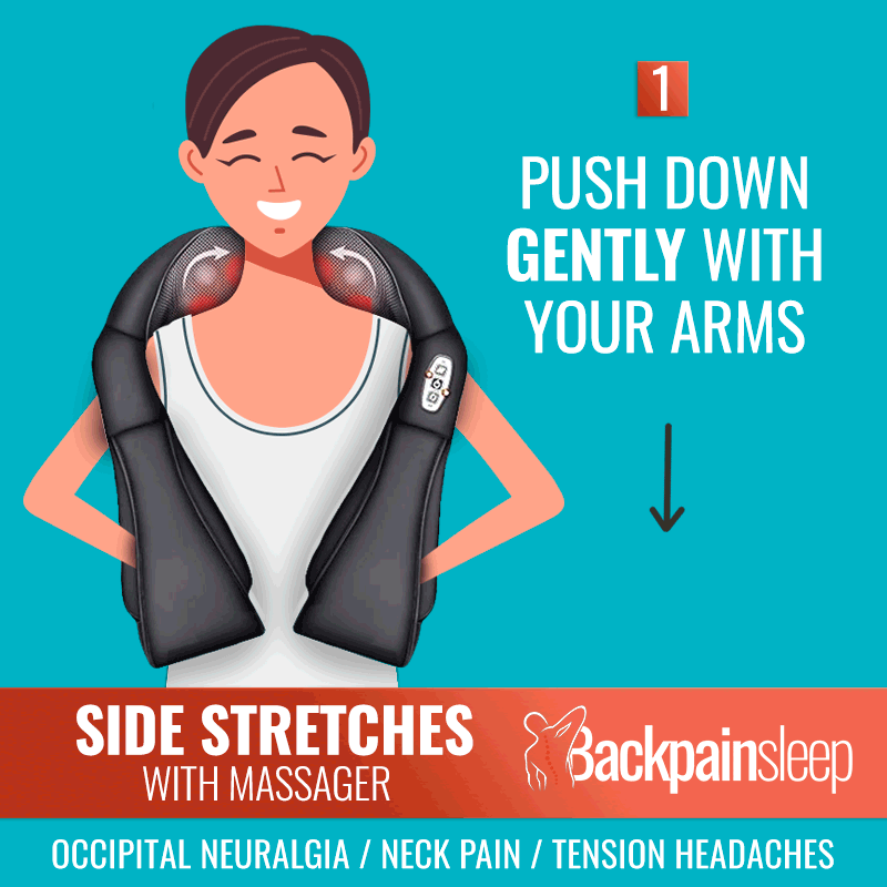Side stretch with neck massager to relieve tension headaches